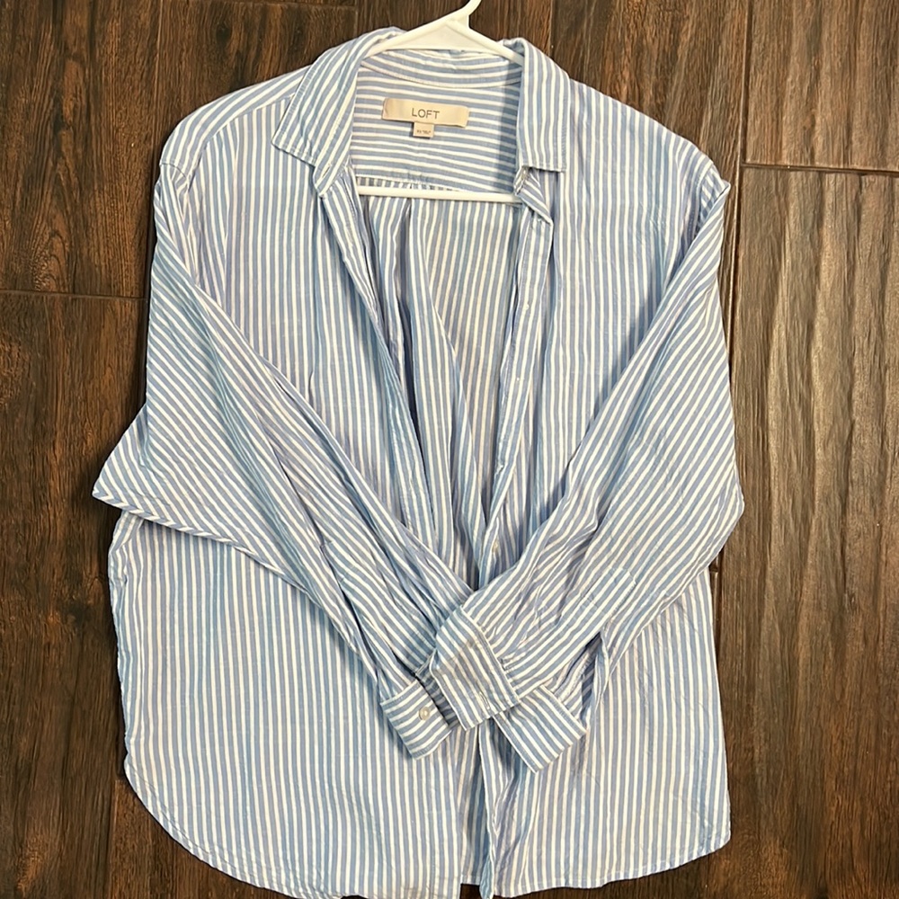 Loft Blue Striped Button Down Blouse - image 4